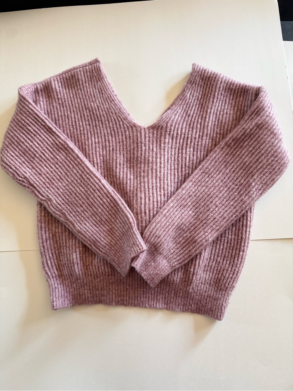 Anthropologie Angel of the North Pink Ribbed Twist Back Sweater Size Small